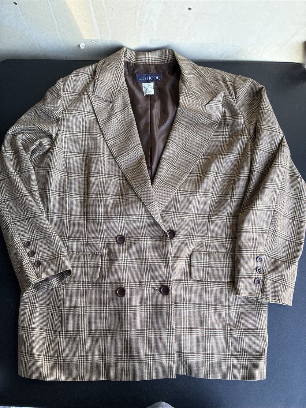 Vintage JG Hook Peacoat Womens Herringbone Size 16P 100% Wool Made In Ukraine